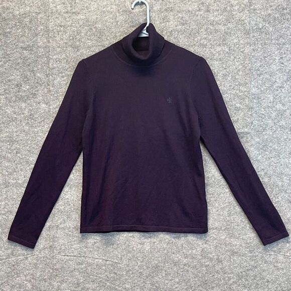 LAUREN RALPH LAUREN Sweater Women's Small Purple Turtle Neck Merino Wool Cotton - Picture 2 of 11